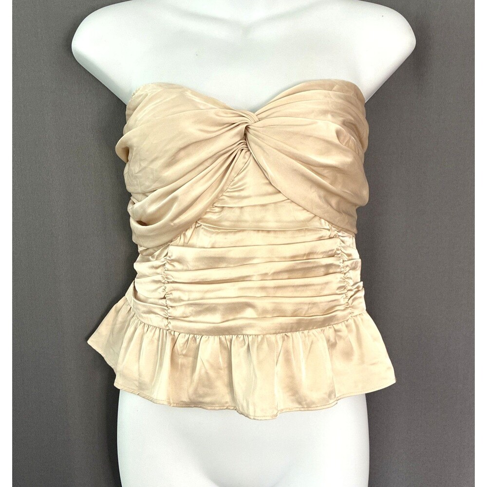Express Strapless Peplum Pleated Satin Top Sz XL Beige Champagne Romantic Fairy